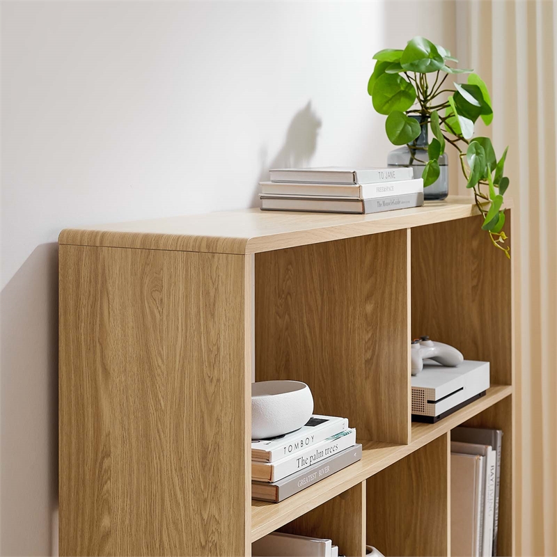 Modway Transmit 7-Shelf Wood Bookcase with Splayed Dowel Legs in Oak