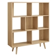 Modway Transmit 7-Shelf Wood Bookcase with Splayed Dowel Legs in Oak