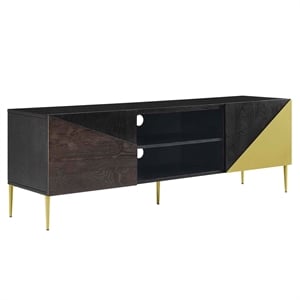 Modway Alchemist Engineered Wood 72&quot Low Profile TV Stand in Black Gold