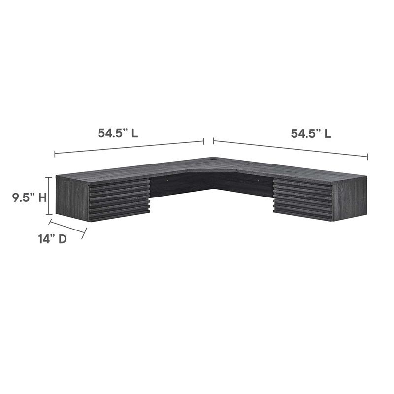 Modway Render Wall Mount Corner Modern Wood Office Desk in Charcoal