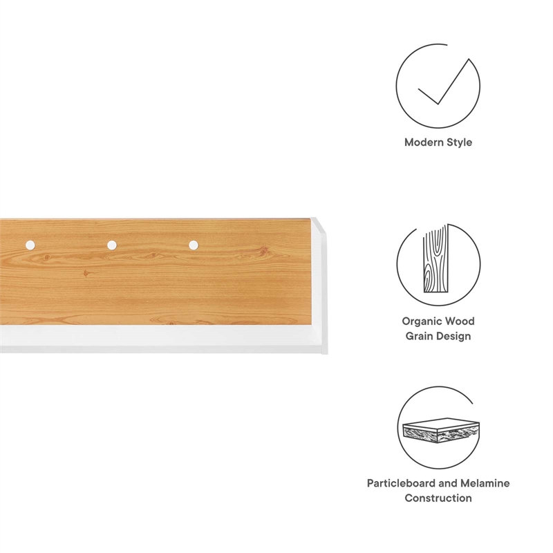 Modway Kinetic Wall-Mount Modern Wood Shelf in White and Natural