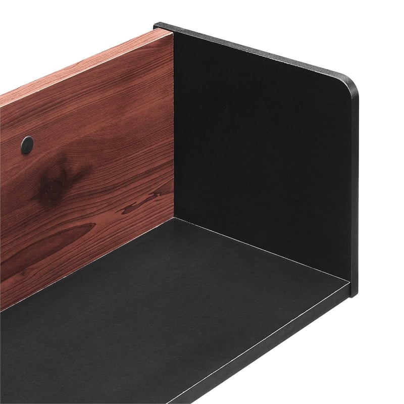 Modway Kinetic Wall-Mount Modern Wood Shelf in Black and Cherry