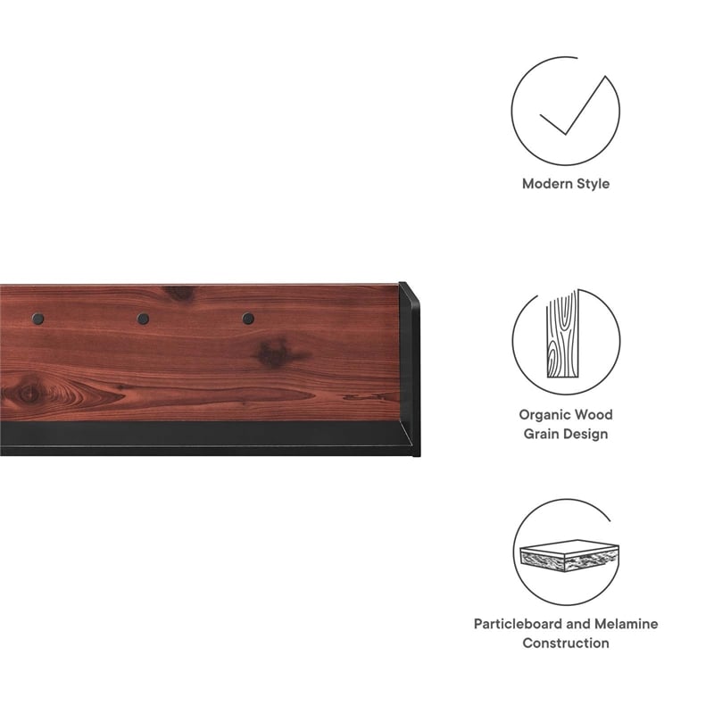Modway Kinetic Wall-Mount Modern Wood Shelf in Black and Cherry