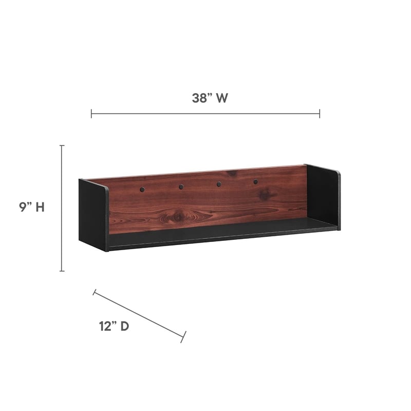 Modway Kinetic Wall-Mount Modern Wood Shelf in Black and Cherry