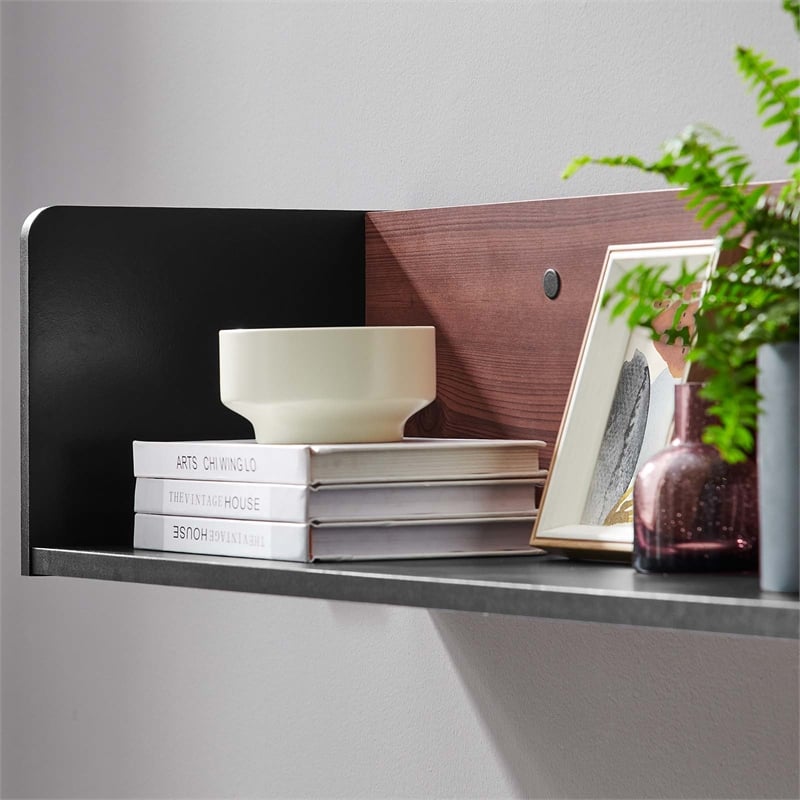 Modway Kinetic Wall-Mount Modern Wood Shelf in Black and Cherry
