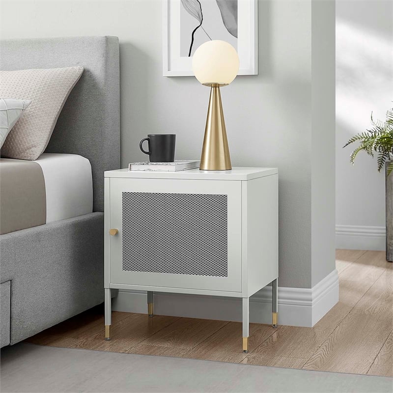 Modway Covelo Metal Nightstand with Adjustable Foot Pads in Light Gray