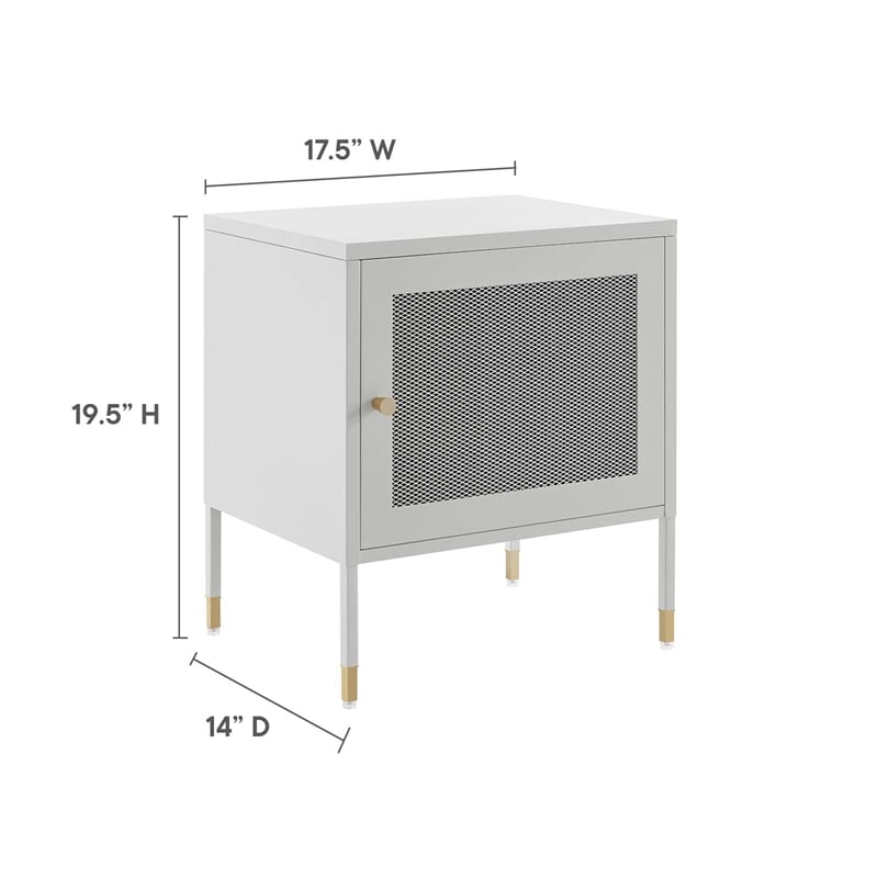 Modway Covelo Metal Nightstand with Adjustable Foot Pads in Light Gray