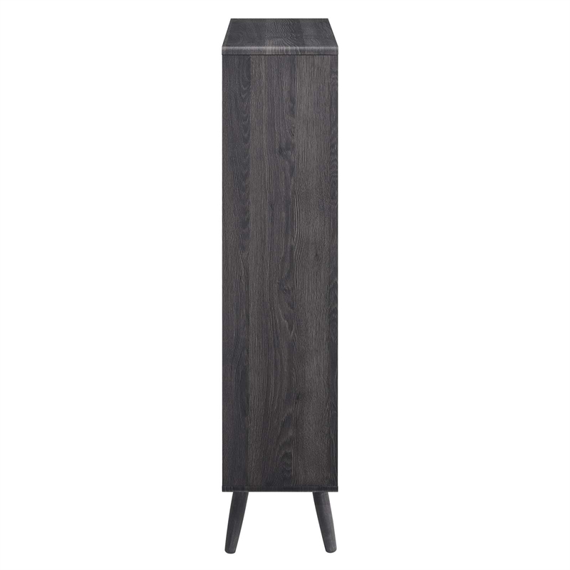 Modway Transmit 5-Shelf Wood Bookcase with Splayed Dowel Legs in Charcoal