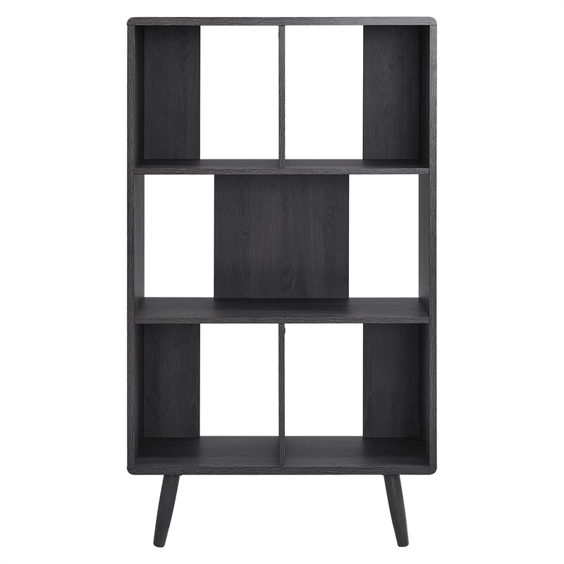 Modway Transmit 5-Shelf Wood Bookcase with Splayed Dowel Legs in Charcoal