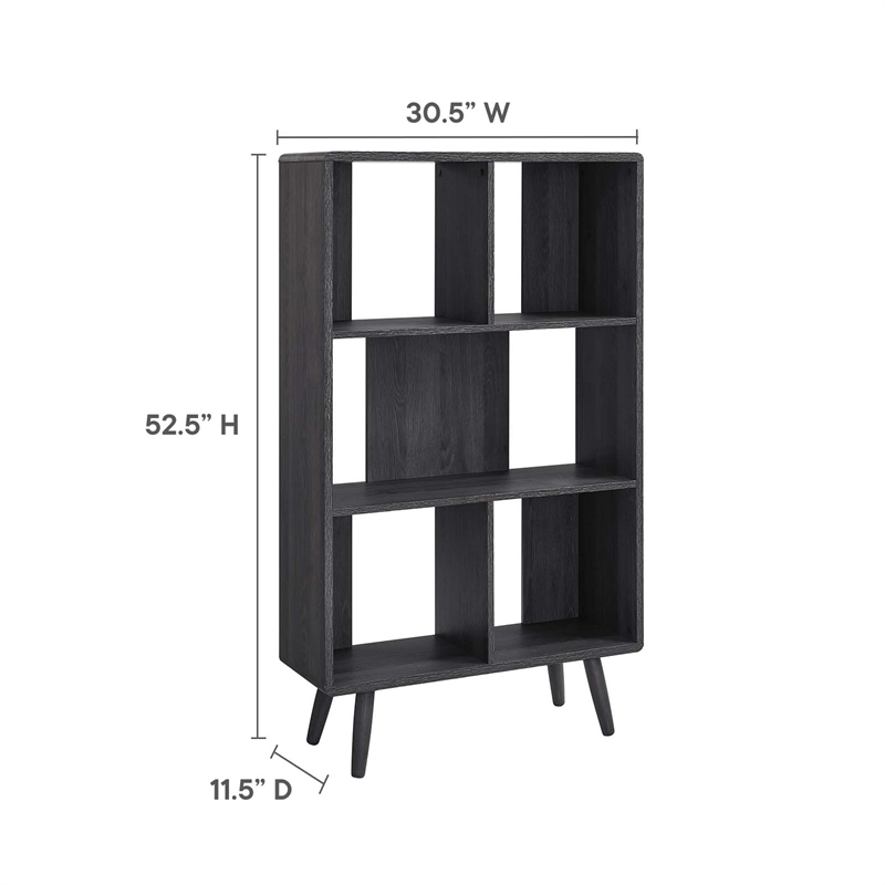 Modway Transmit 5-Shelf Wood Bookcase with Splayed Dowel Legs in Charcoal