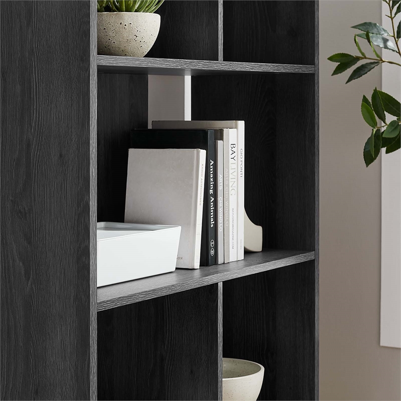 Modway Transmit 5-Shelf Wood Bookcase with Splayed Dowel Legs in Charcoal
