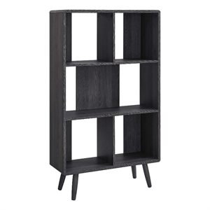 Modway Transmit 5-Shelf Wood Bookcase with Splayed Dowel Legs in Charcoal