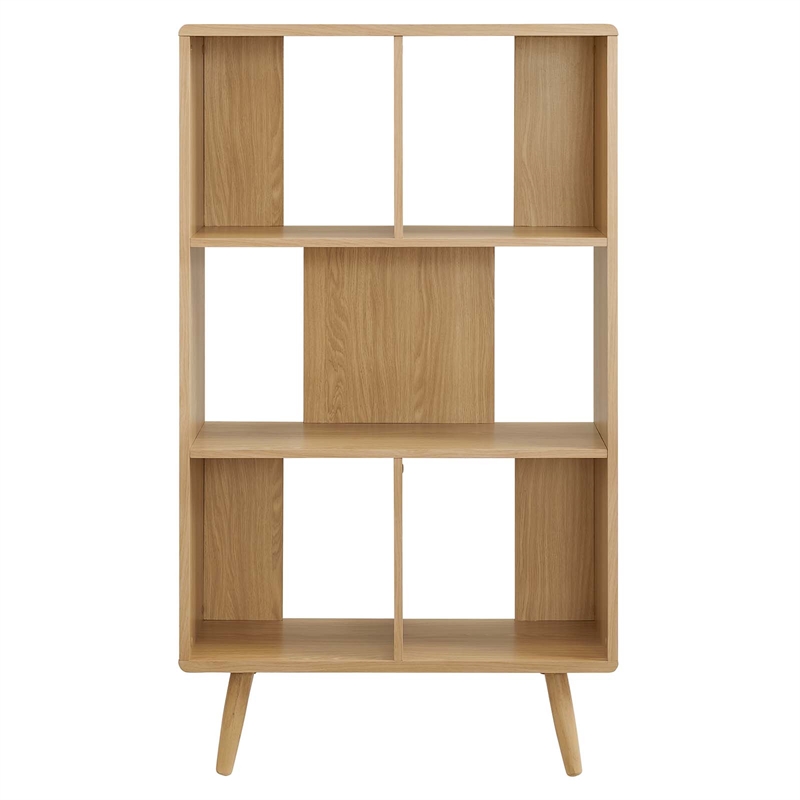 Modway Transmit 5-Shelf Wood Bookcase with Splayed Dowel Legs in Oak
