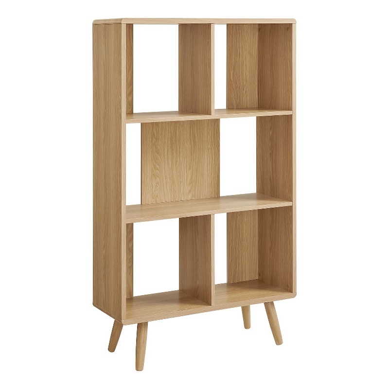 Modway Transmit 5-Shelf Wood Bookcase with Splayed Dowel Legs in Oak