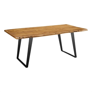 Modway Viggo 74&quot Metal & Acacia Wood Dining Table in Black/Natural