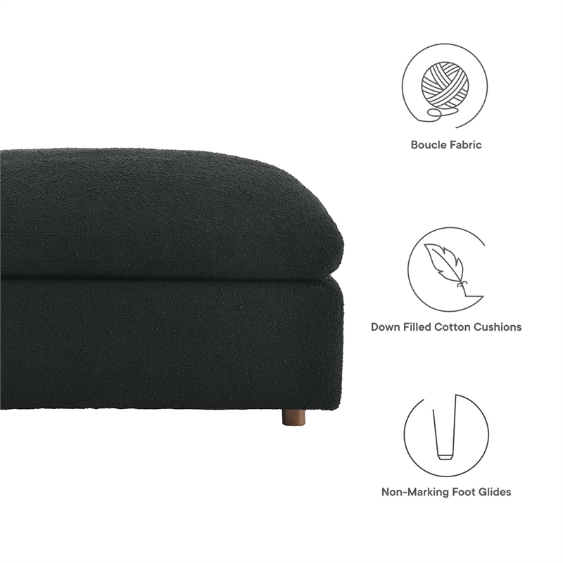 Modway Commix Upholstered Boucle Fabric & Solid Wood Ottoman in Black