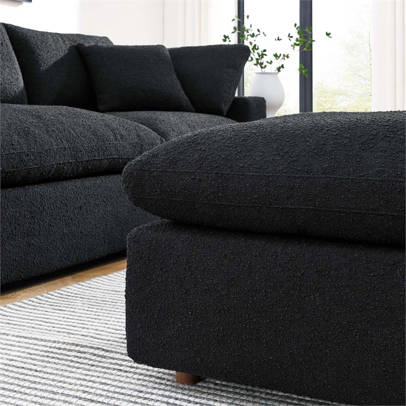 Modway Commix Upholstered Boucle Fabric & Solid Wood Ottoman in Black