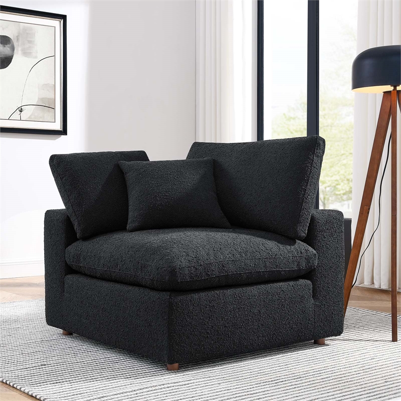 Modway Commix Upholstered Boucle Fabric Corner Chair in Black