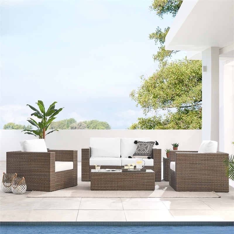 Modway Convene Outdoor 4-Piece Synthetic Rattan Furniture Set in White