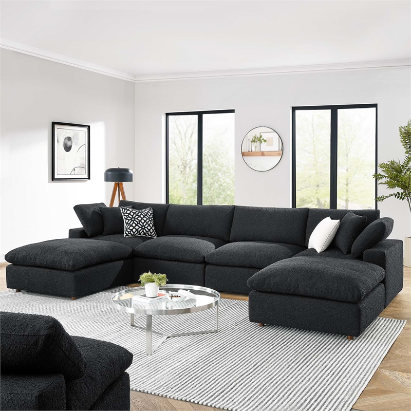Modway Commix 6-Piece Upholstered Boucle Fabric Sectional Sofa in Black