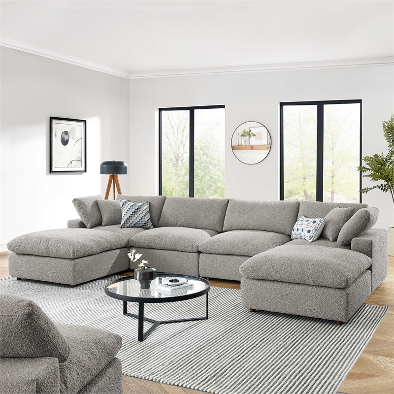 Modway Commix 6-Piece Upholstered Boucle Fabric Sectional Sofa in Light Gray
