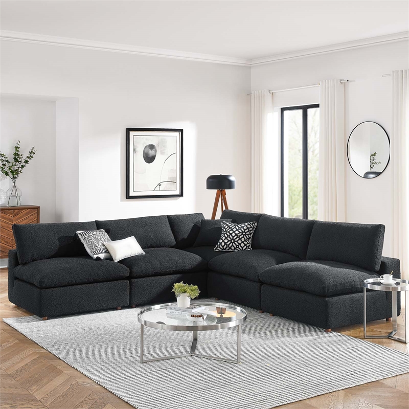 Modway Commix 5-Piece Upholstered Modern Fabric Sectional Sofa in Black