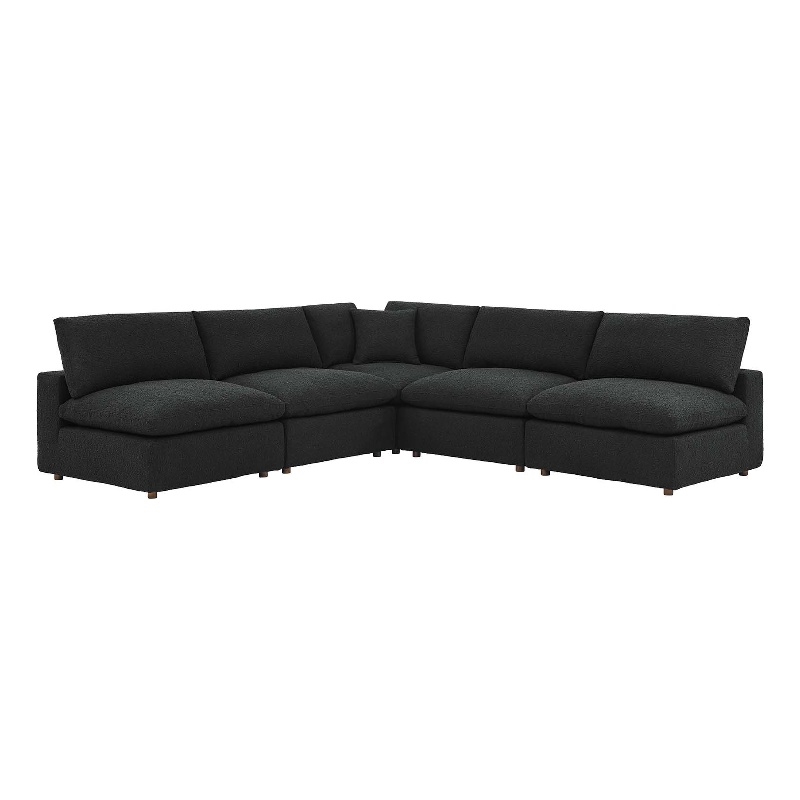 Modway Commix 5-Piece Upholstered Modern Fabric Sectional Sofa in Black