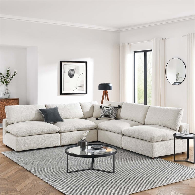 Modway Commix 5-Piece Upholstered Modern Fabric Sectional Sofa in Ivory