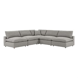 Modway Commix 5-Piece Upholstered Modern Fabric Sectional Sofa in Light Gray