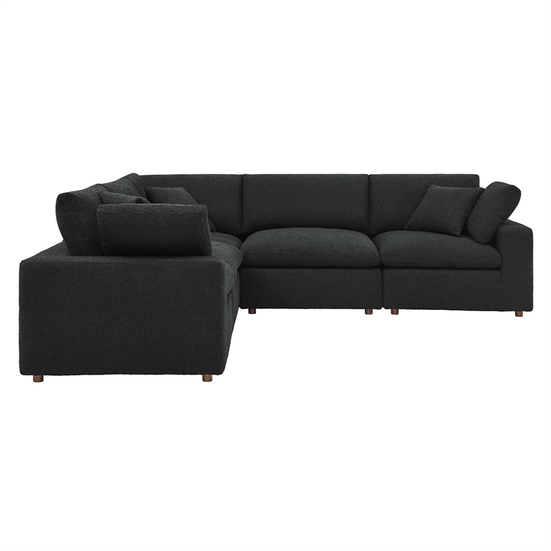 Modway Commix 5-Piece Upholstered Fabric & Wood Sectional Sofa in Black