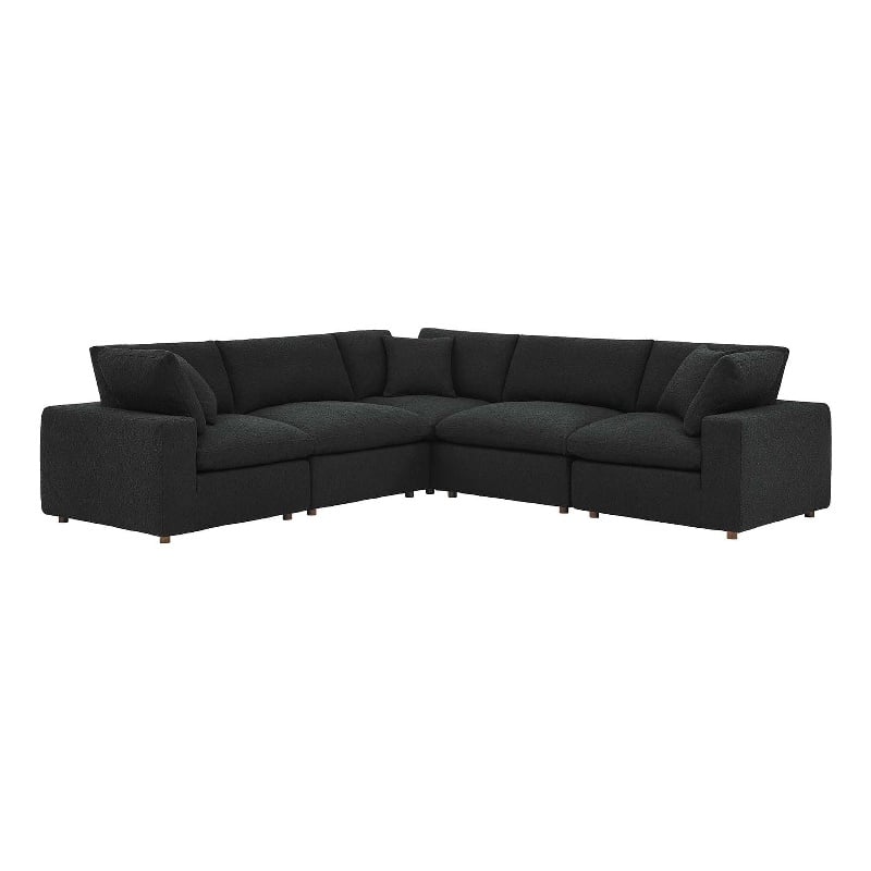 Modway Commix 5-Piece Upholstered Fabric & Wood Sectional Sofa in Black