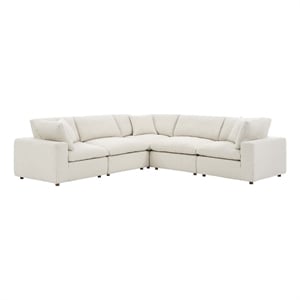 Modway Commix 5-Piece Upholstered Fabric & Wood Sectional Sofa in Ivory