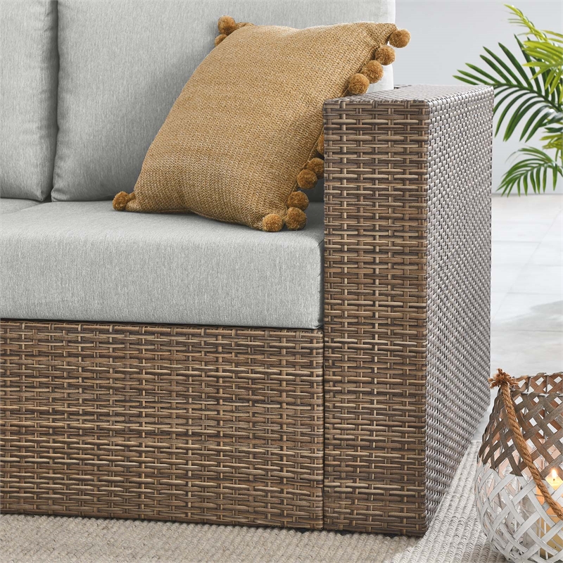 Modway Convene Outdoor Right-Arm Synthetic Rattan Loveseat in Cappuccino/Gray