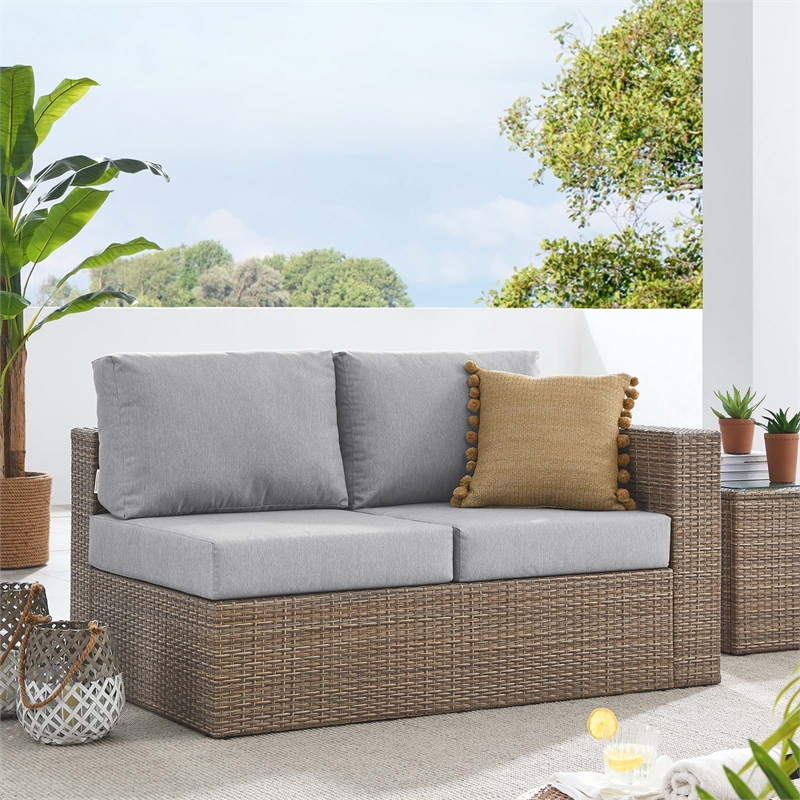 Modway Convene Outdoor Right-Arm Synthetic Rattan Loveseat in Cappuccino/Gray