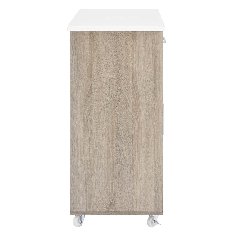 Modway Wood Cuisine Kitchen Cart with Full-Glide Drawers in Oak/White