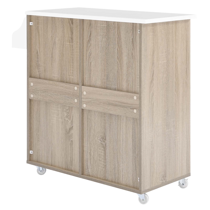 Modway Wood Cuisine Kitchen Cart with Full-Glide Drawers in Oak/White