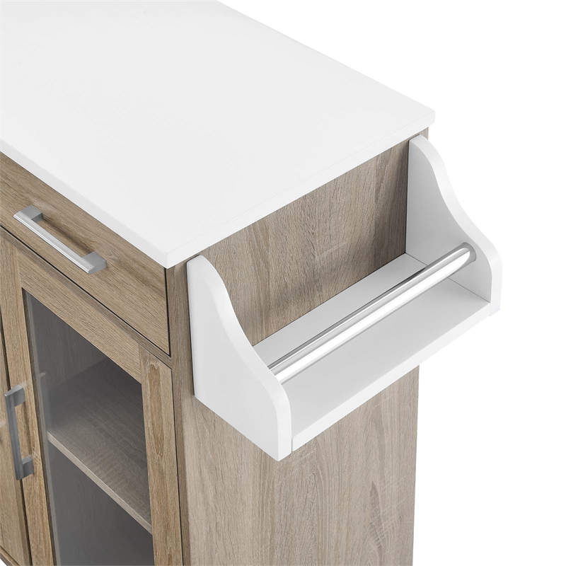 Modway Wood Cuisine Kitchen Cart with Full-Glide Drawers in Oak/White