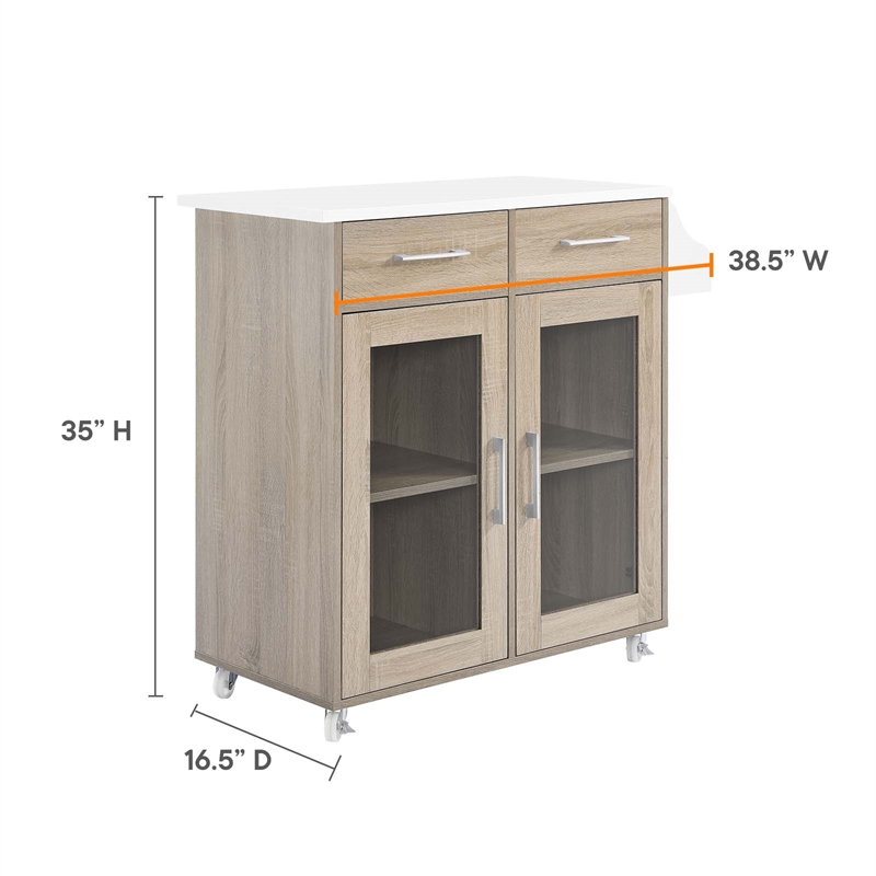 Modway Wood Cuisine Kitchen Cart with Full-Glide Drawers in Oak/White