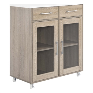 Modway Wood Cuisine Kitchen Cart with Full-Glide Drawers in Oak/White