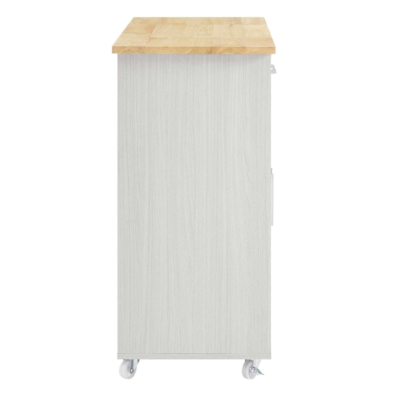 Modway Wood Cuisine Kitchen Cart with Full-Glide Drawers in White/Natural