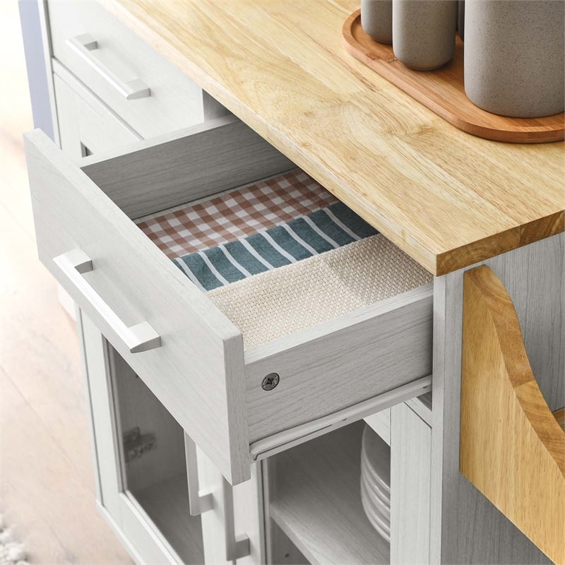 Modway Wood Cuisine Kitchen Cart with Full-Glide Drawers in White/Natural