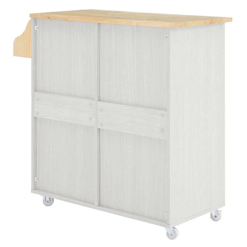 Modway Wood Cuisine Kitchen Cart with Full-Glide Drawers in White/Natural