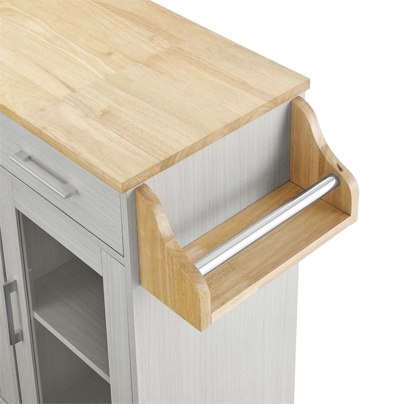 Modway Wood Cuisine Kitchen Cart with Full-Glide Drawers in White/Natural