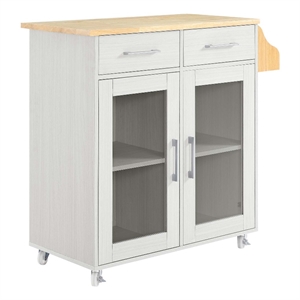 Modway Wood Cuisine Kitchen Cart with Full-Glide Drawers in White/Natural
