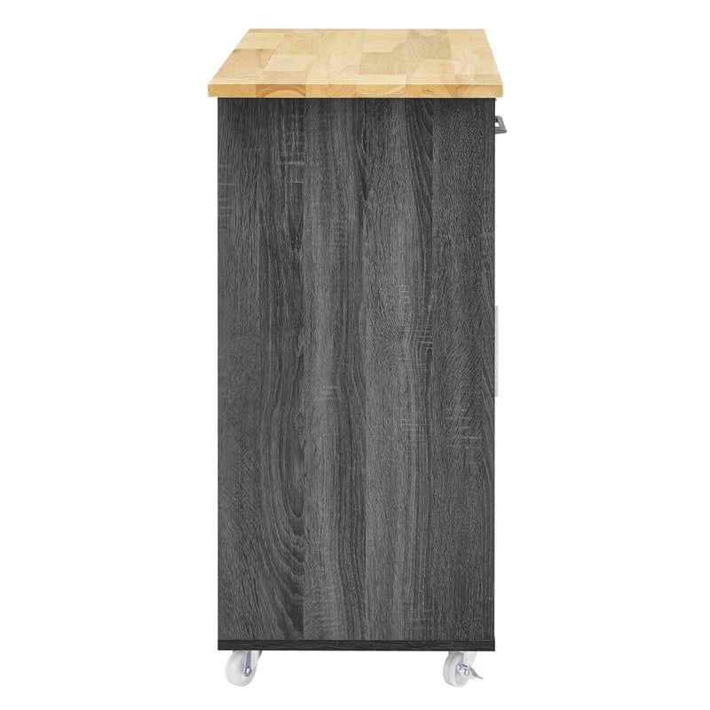 Modway Wood Culinary Kitchen Cart with Spice Rack in Charcoal/Natural