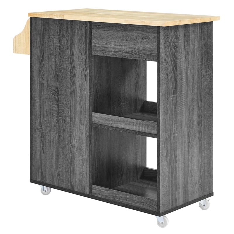Modway Wood Culinary Kitchen Cart with Spice Rack in Charcoal/Natural