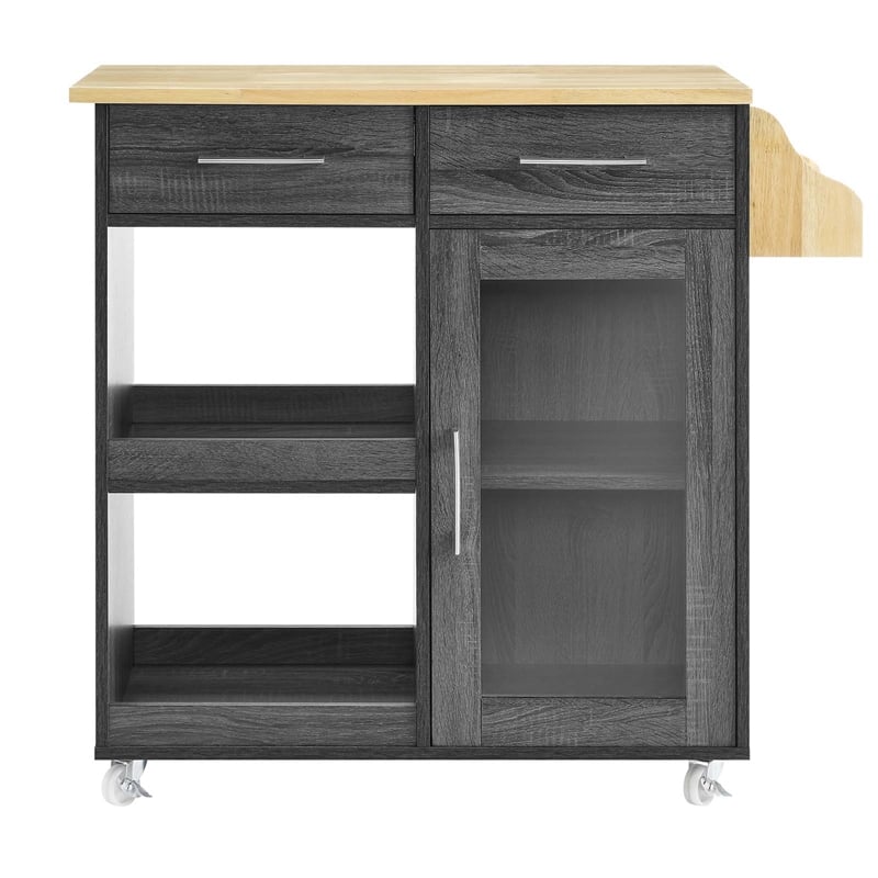 Modway Wood Culinary Kitchen Cart with Spice Rack in Charcoal/Natural
