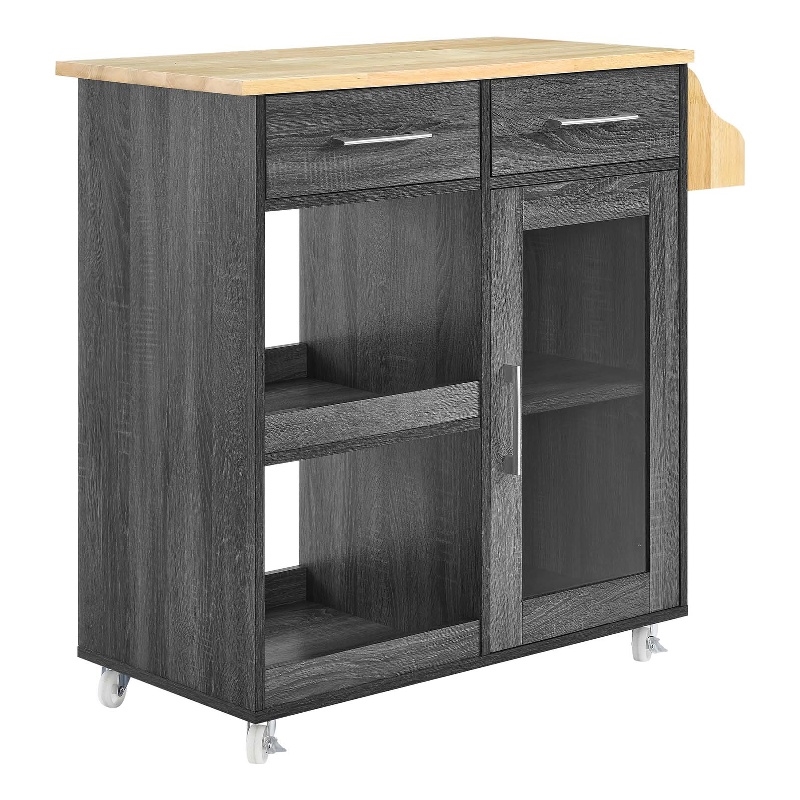 Modway Wood Culinary Kitchen Cart with Spice Rack in Charcoal/Natural