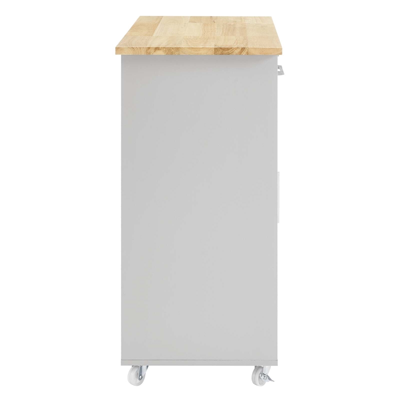 Modway Wood Culinary Kitchen Cart with Spice Rack in Light Gray/Natural