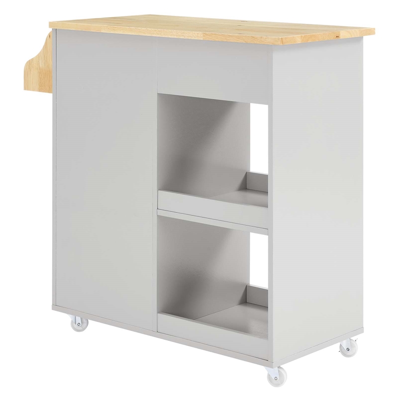Modway Wood Culinary Kitchen Cart with Spice Rack in Light Gray/Natural